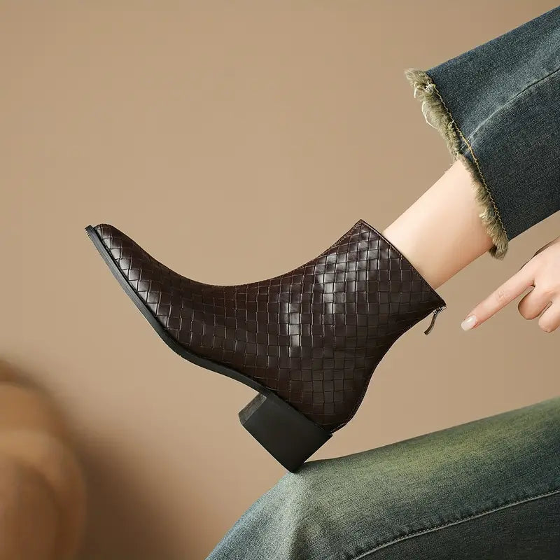 Pointed Toe Chunky Heel Ankle Boots