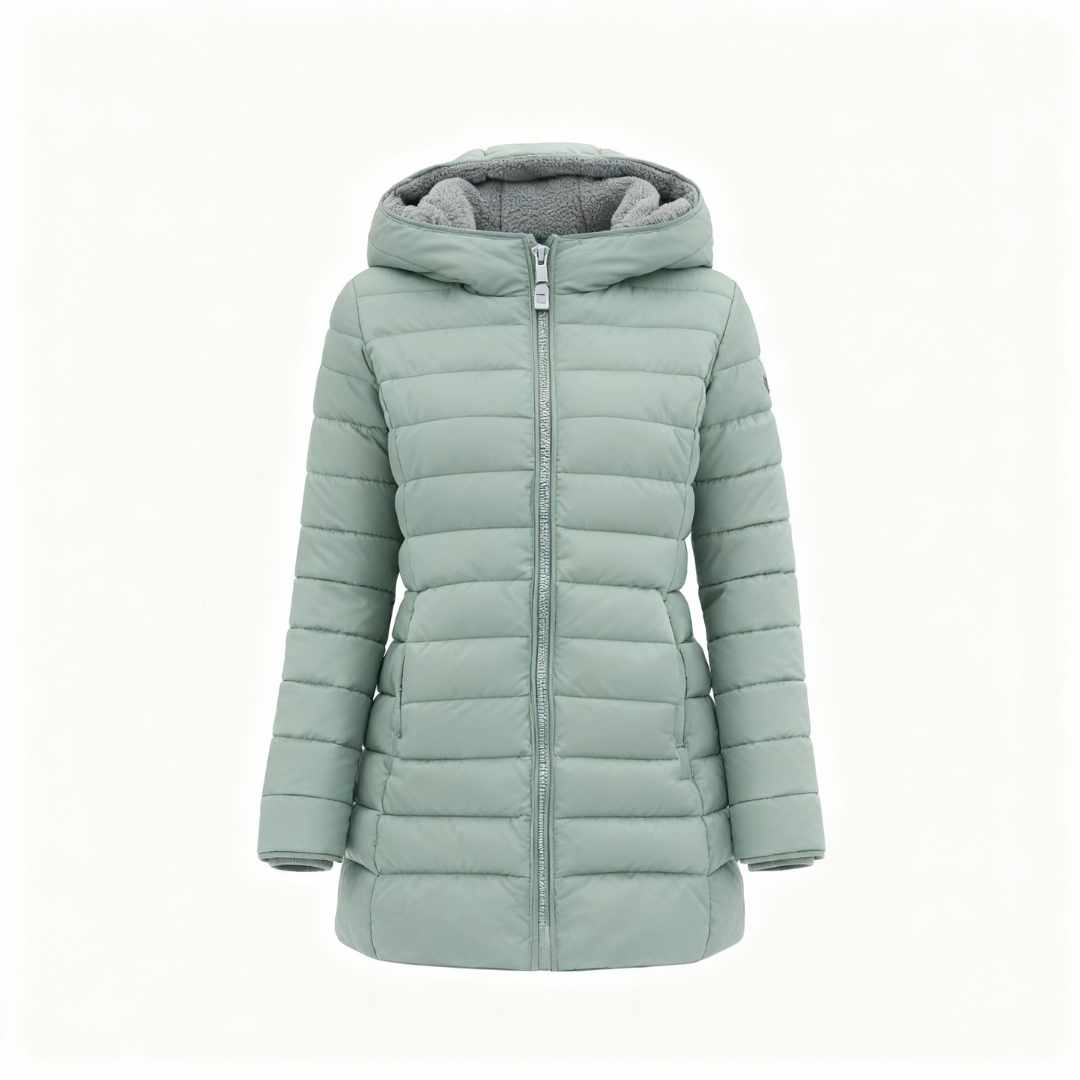 Fleece Lined Green Puffer Coat
