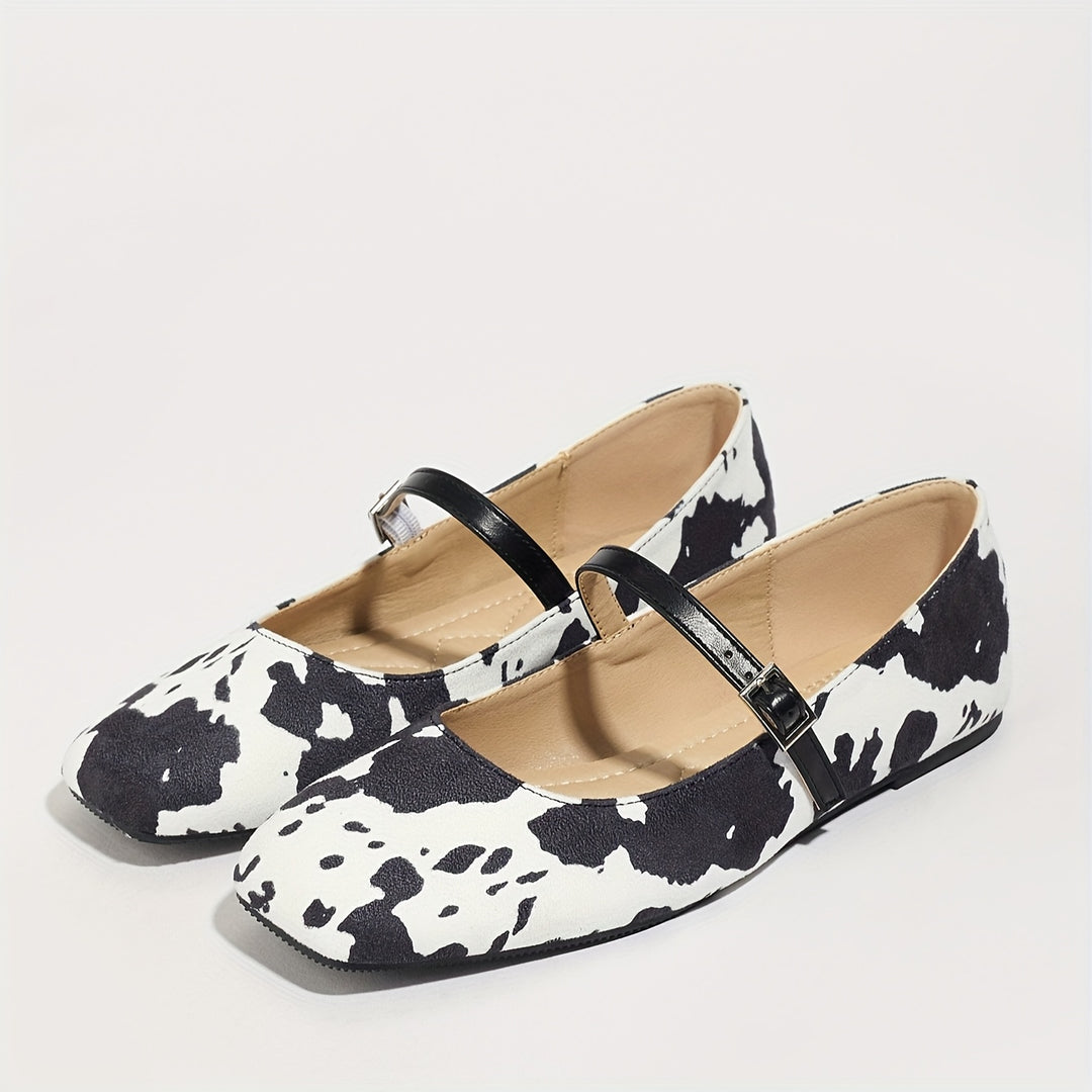 Cow Print Mary Jane Flats