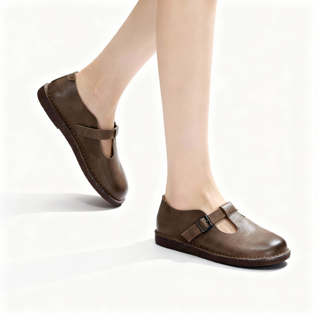 Leather Flat Mary Jane Shoes