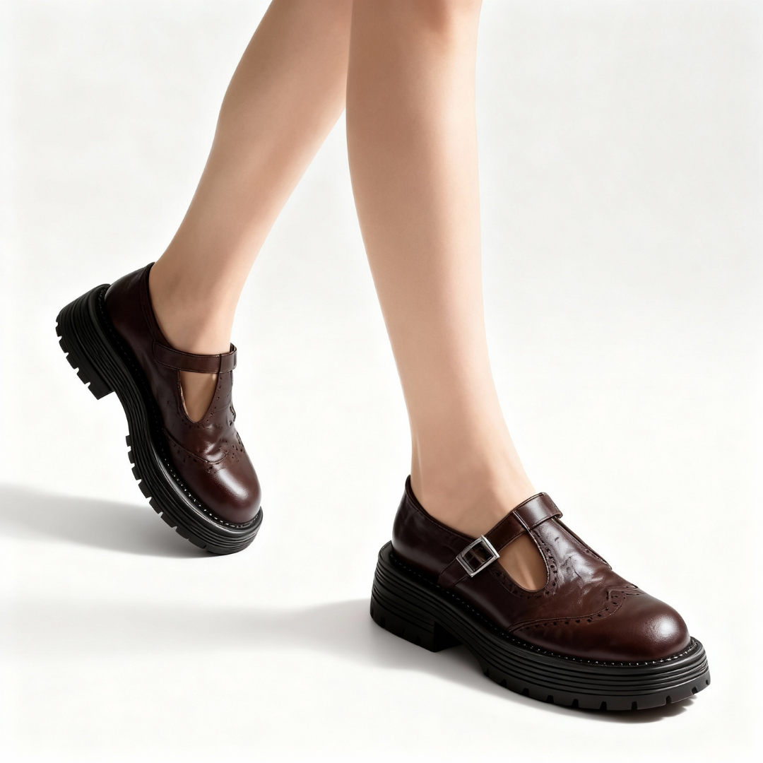 Brogue T-Bar Platform Shoes