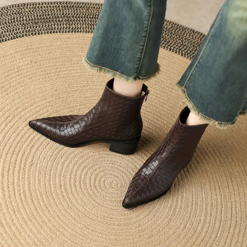 Pointed Toe Chunky Heel Ankle Boots