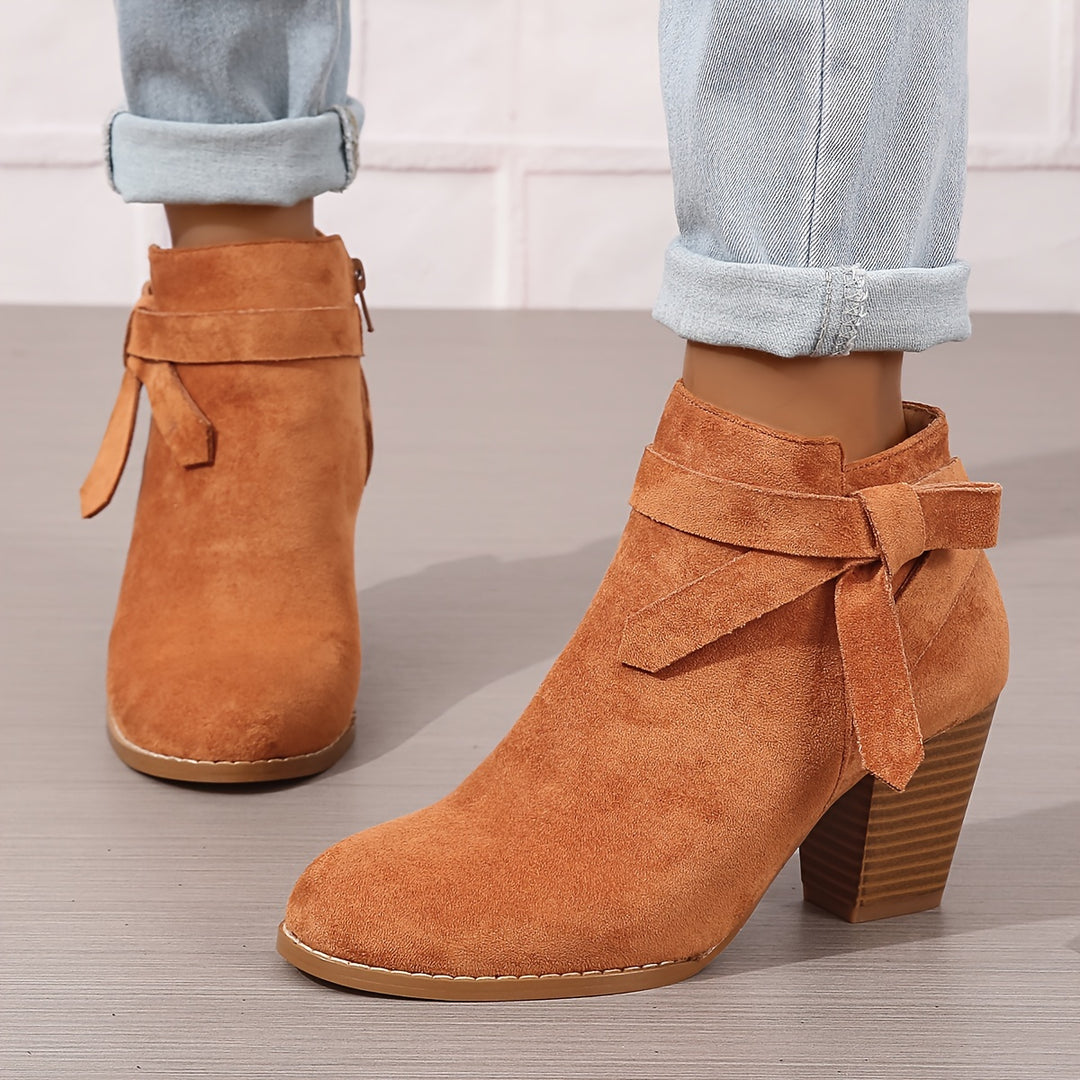Women's Frosted Orange Ankle Boots with Chunky Heels