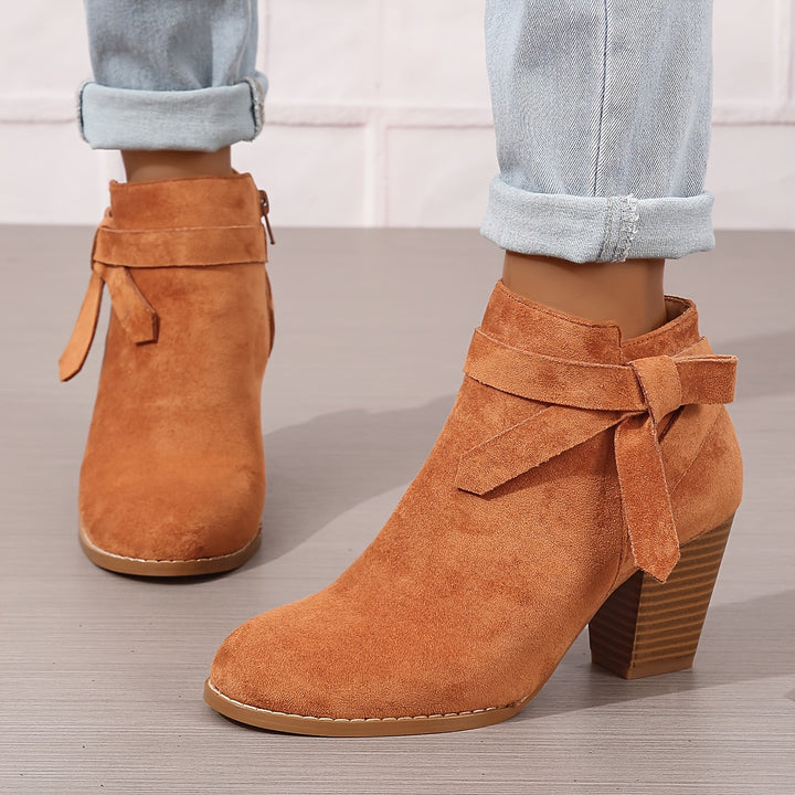 Women's Frosted Orange Ankle Boots with Chunky Heels
