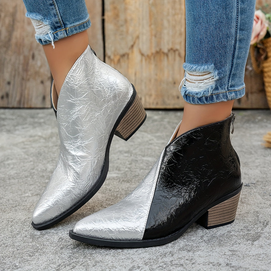 Ankle Boots with Pointed Toe & Back Zipper