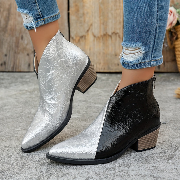 Ankle Boots with Pointed Toe & Back Zipper
