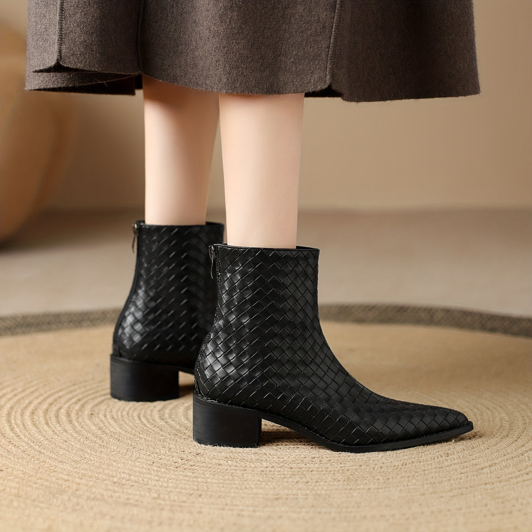 Pointed Toe Chunky Heel Ankle Boots