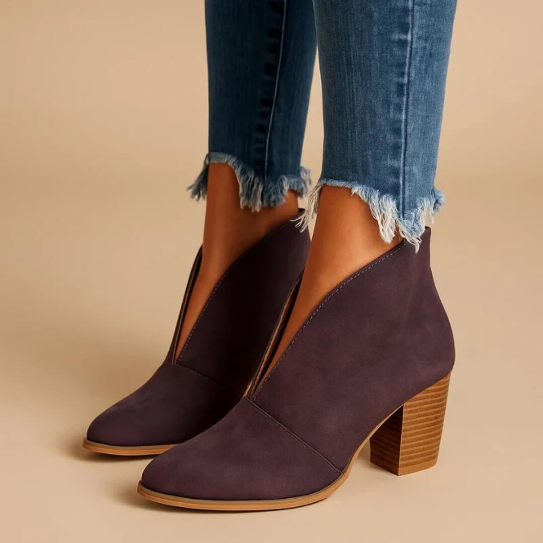 V-Shape Block Heel Boots