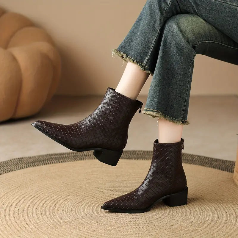 Pointed Toe Chunky Heel Ankle Boots