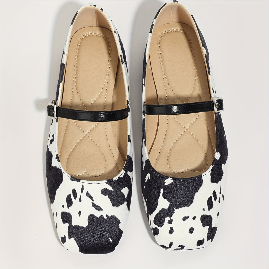 Cow Print Mary Jane Flats