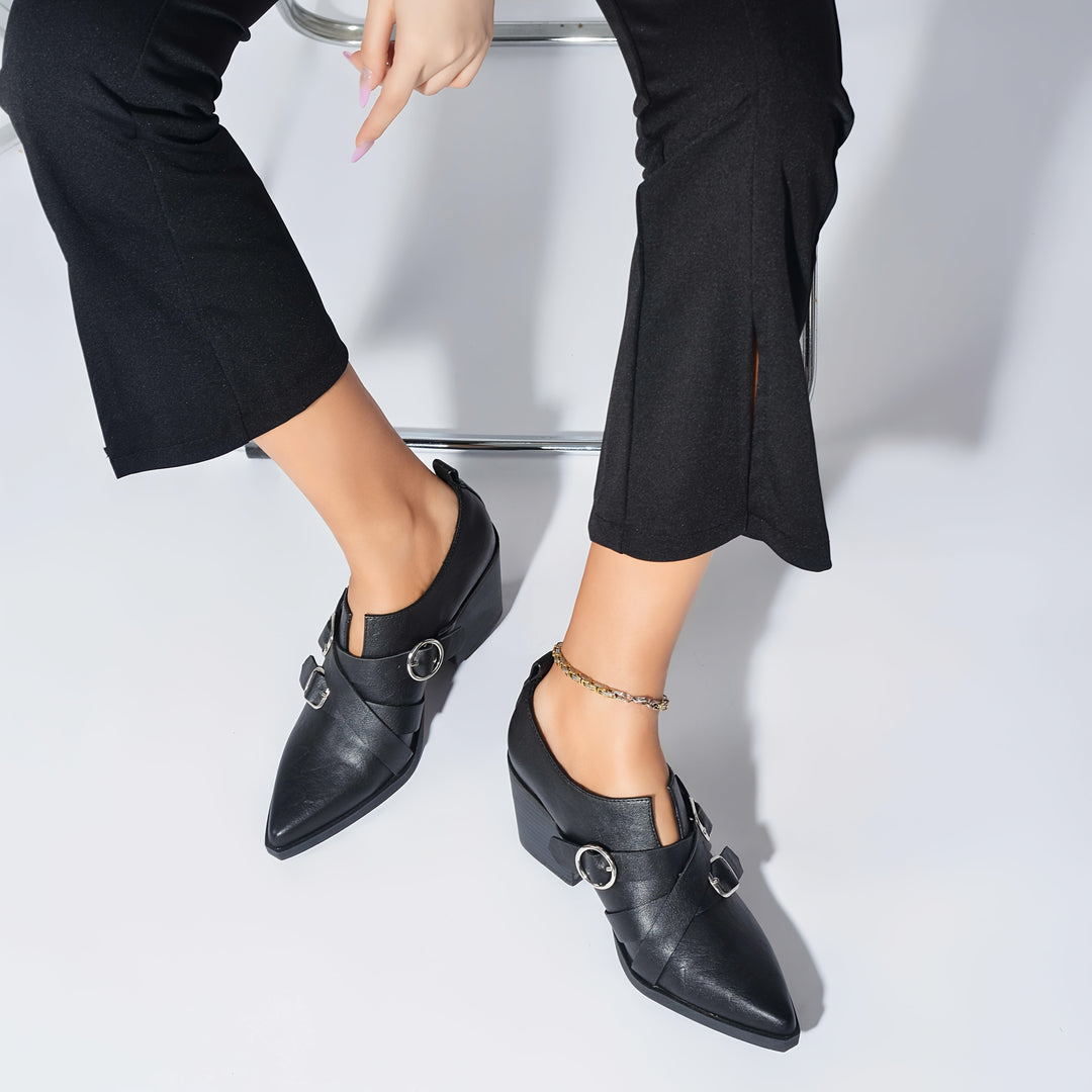 Pointed Toe Chunky Heel Ankle Boots