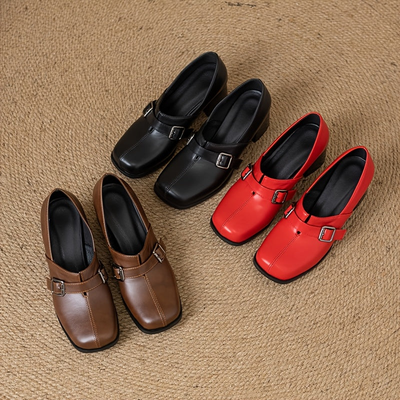 Block Heel Buckle Shoes