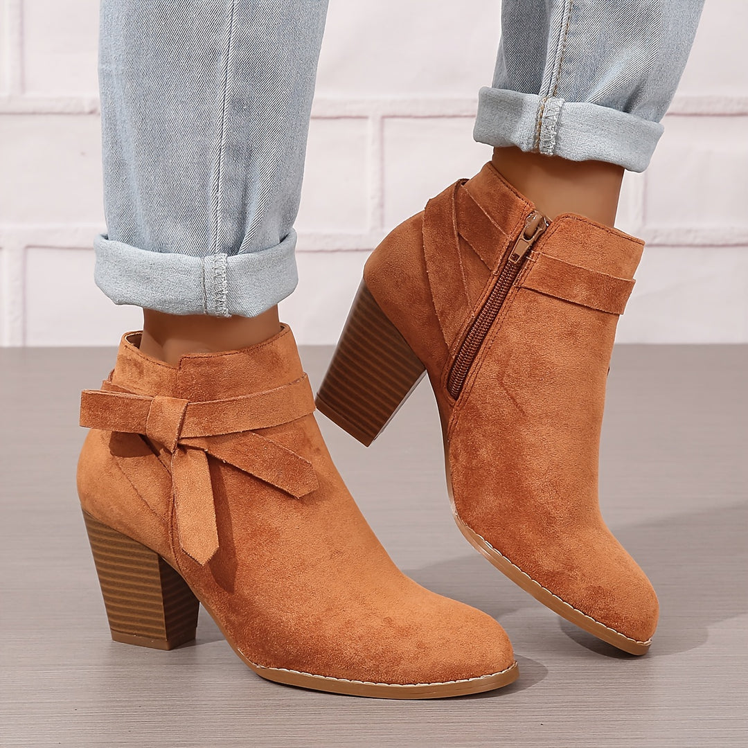 Women's Frosted Orange Ankle Boots with Chunky Heels