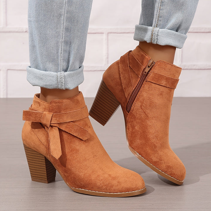 Women's Frosted Orange Ankle Boots with Chunky Heels