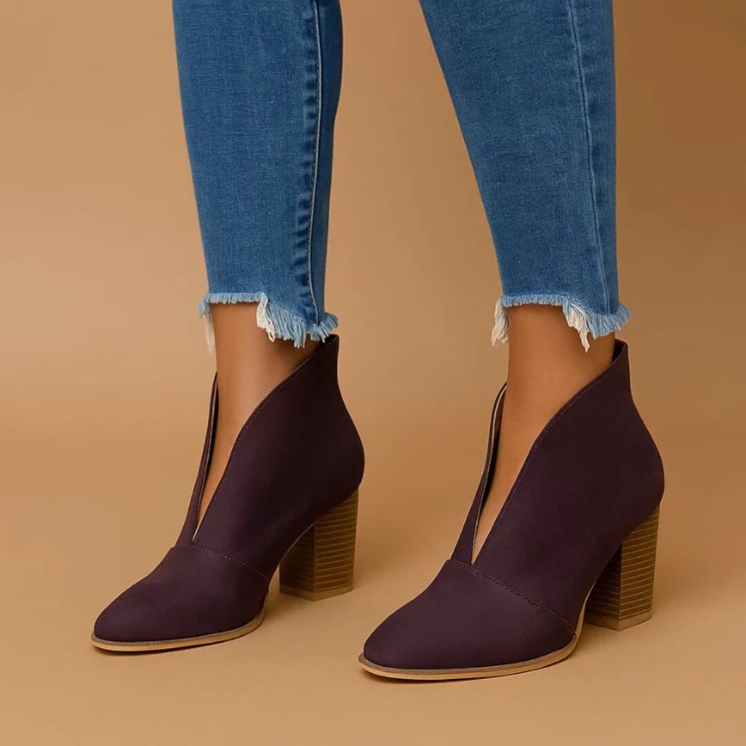V-Shape Block Heel Boots