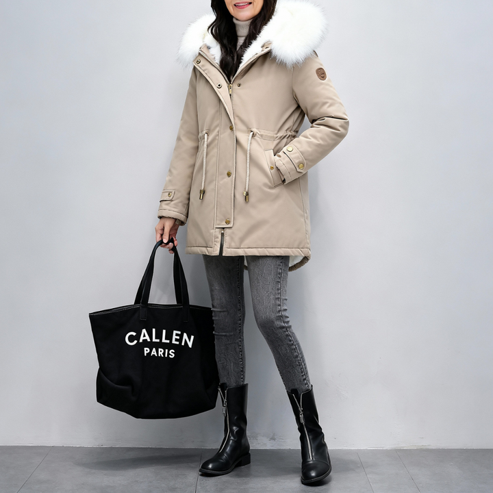 Fur Hooded Winter Beige Parka