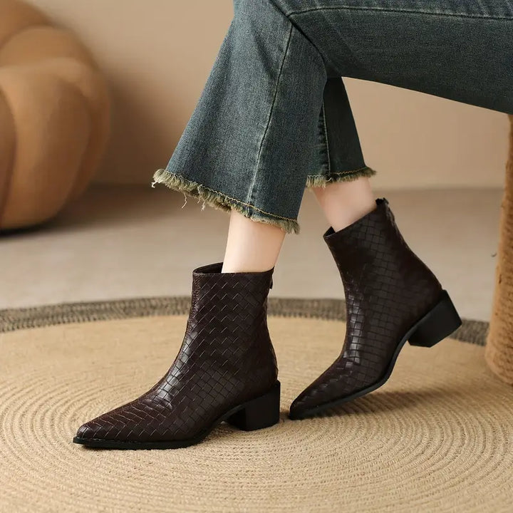 Pointed Toe Chunky Heel Ankle Boots