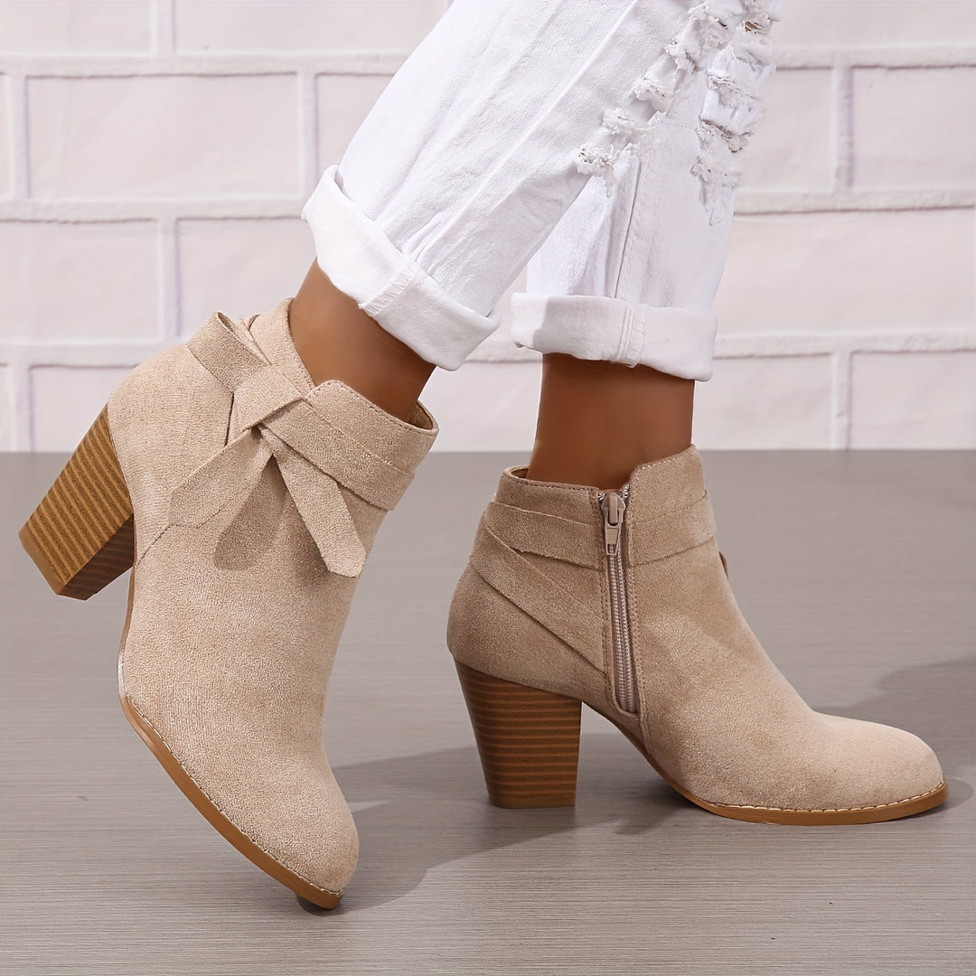Women's Frosted Orange Ankle Boots with Chunky Heels