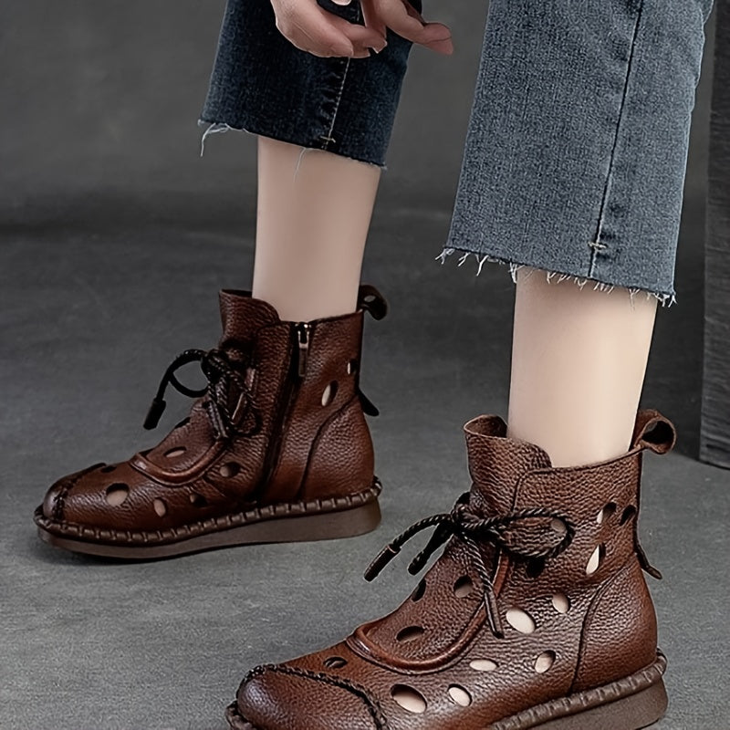 Roman Style Round Toe Lace-Up Ankle Boots
