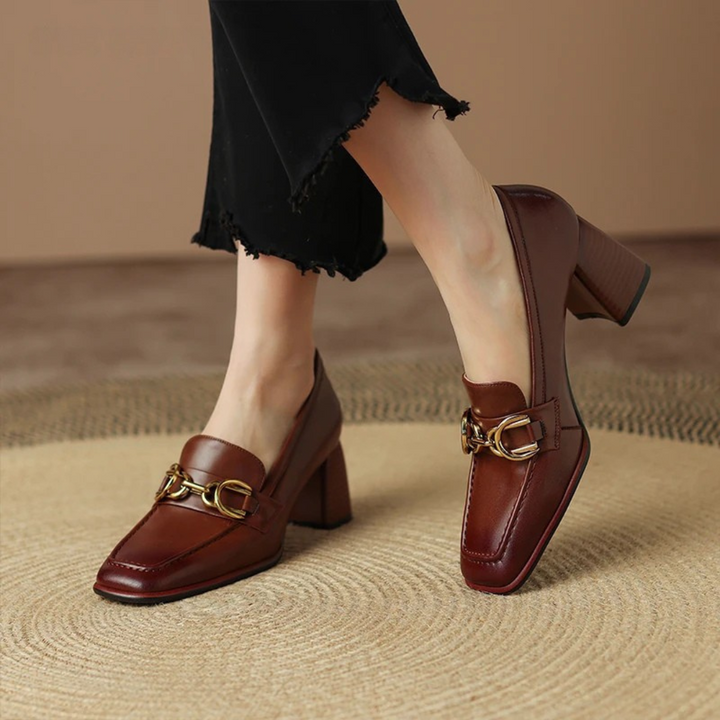Square Toe Chunky Heel Loafers