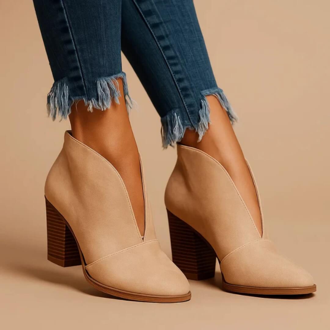 V-Shape Block Heel Boots