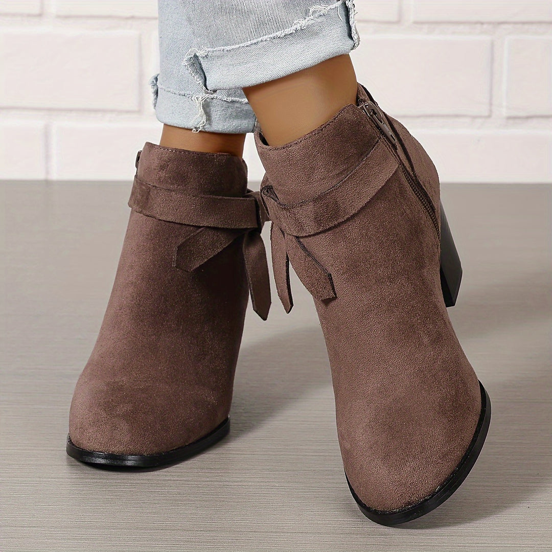 Women's Frosted Orange Ankle Boots with Chunky Heels