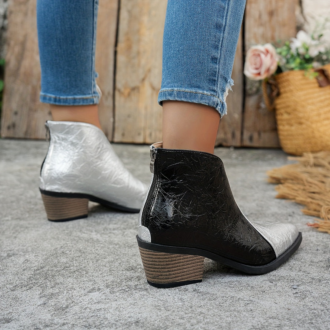 Ankle Boots with Pointed Toe & Back Zipper