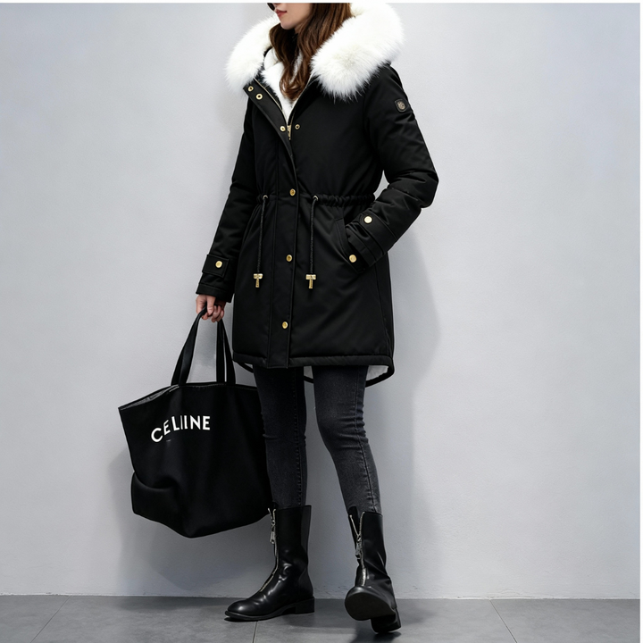 Fur Hooded Winter Black Parka