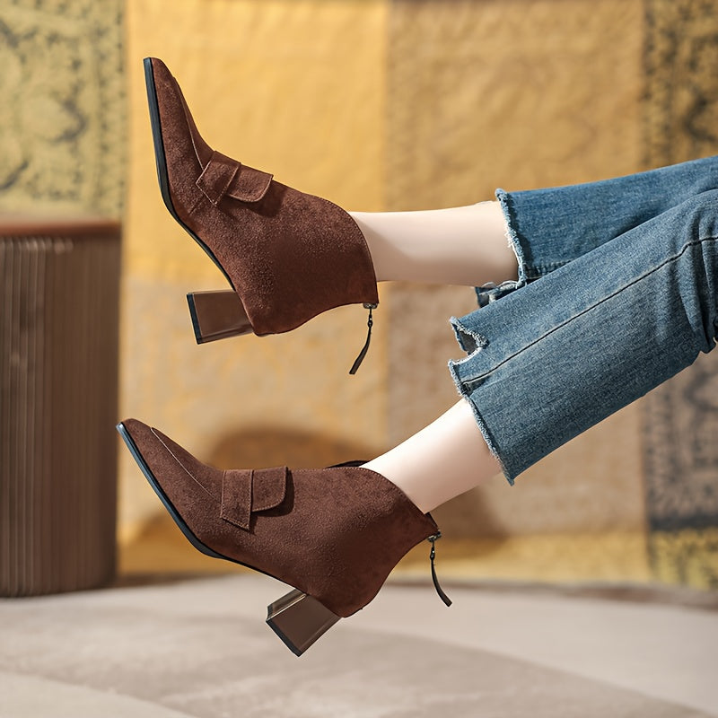Elegant Pointed Toe Chunky Heel Ankle Boots