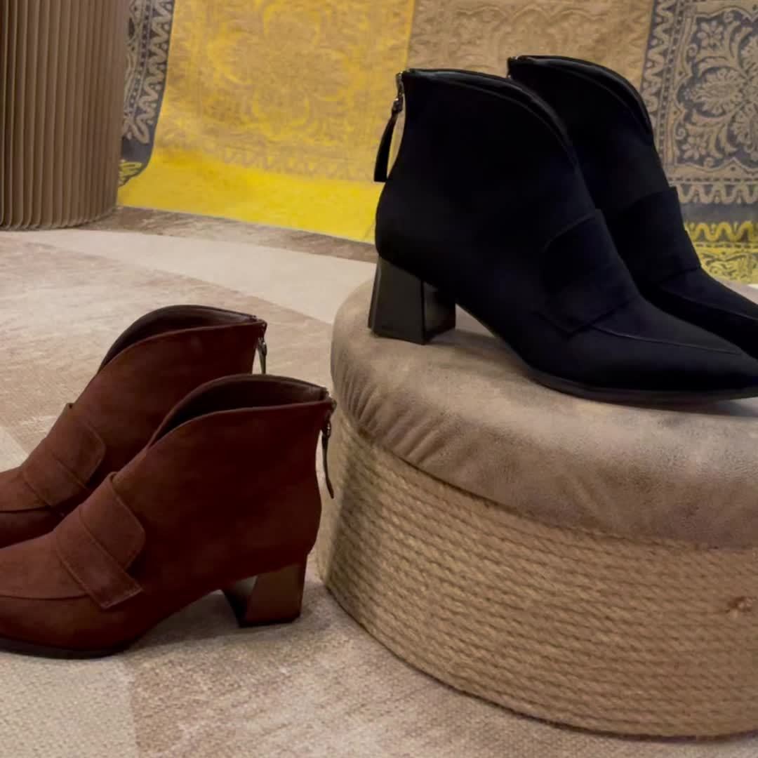 Elegant Pointed Toe Chunky Heel Ankle Boots