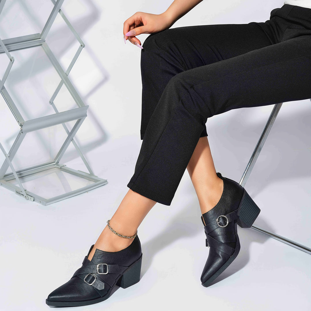 Pointed Toe Chunky Heel Ankle Boots