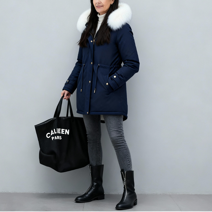 Fur Hooded Winter Blue Parka