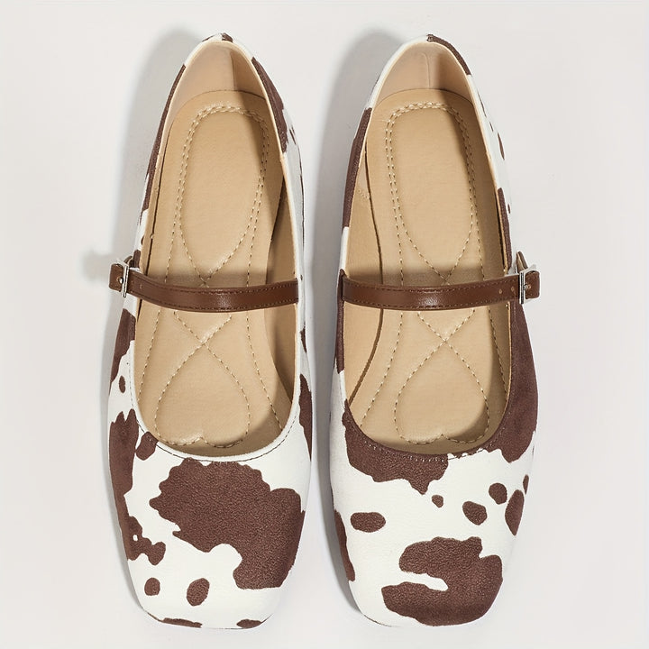 Cow Print Mary Jane Flats