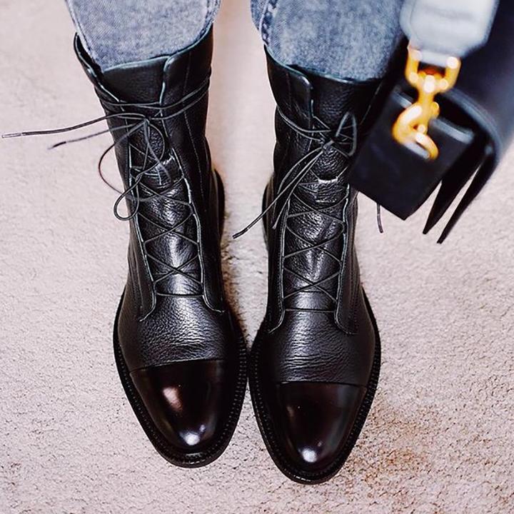Lace Up Mid Calf Boots