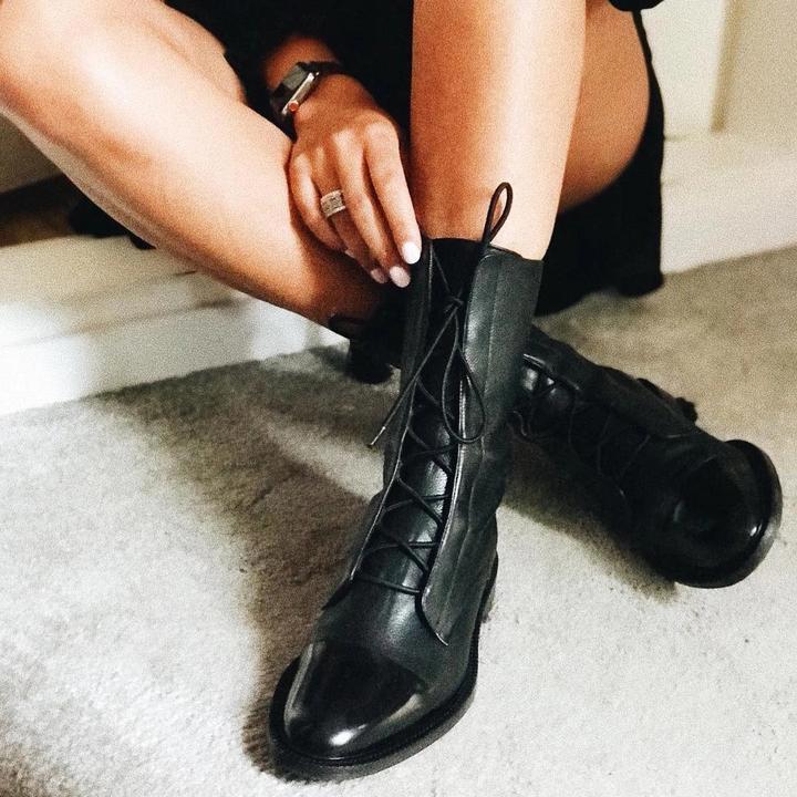 Lace Up Mid Calf Boots