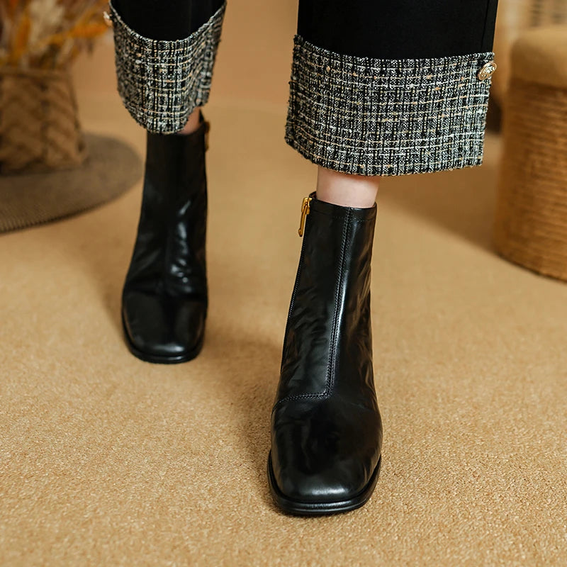 Side Zip Square Toe Boots