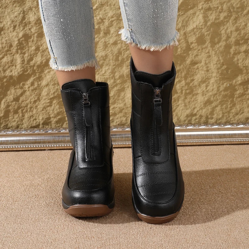 Fleece-Lined Thickened Wedge Short Boots