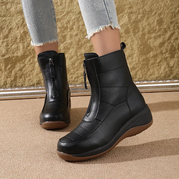 Fleece-Lined Thickened Wedge Short Boots
