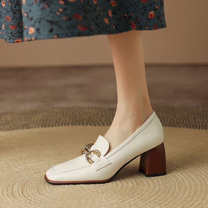 Square Toe Chunky Heel Loafers