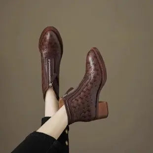 Chunky Mid Heel Zip Boots