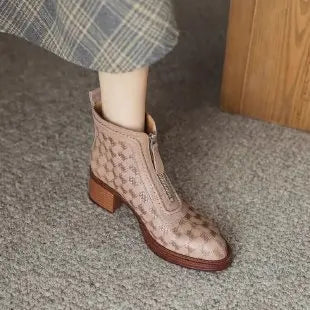 Chunky Mid Heel Zip Boots