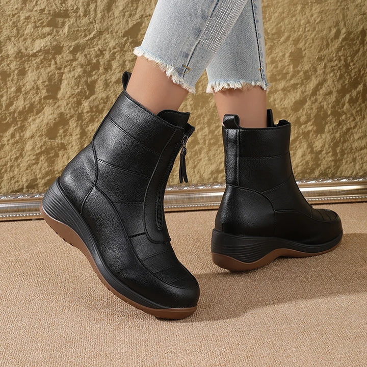 Fleece-Lined Thickened Wedge Short Boots
