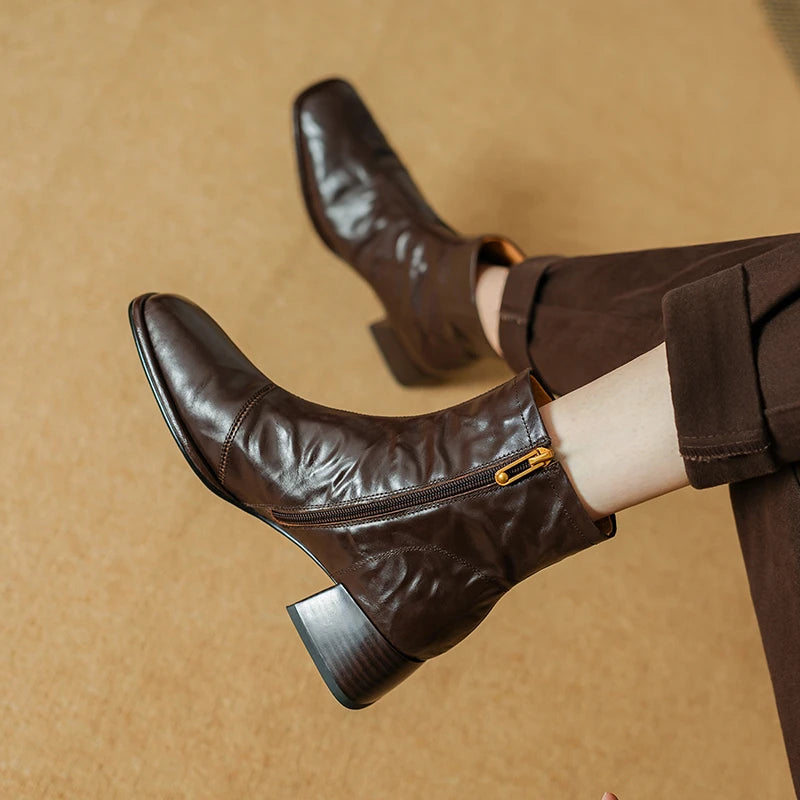 Side Zip Square Toe Boots