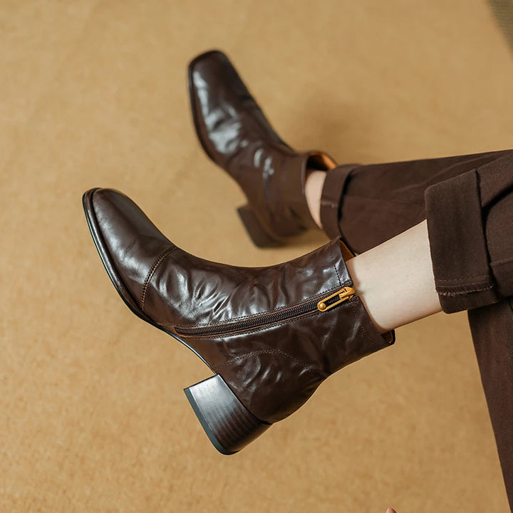 Side Zip Square Toe Boots