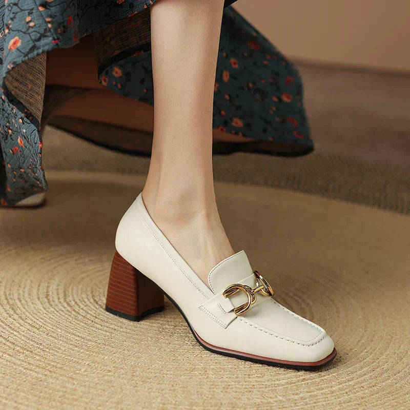Square Toe Chunky Heel Loafers