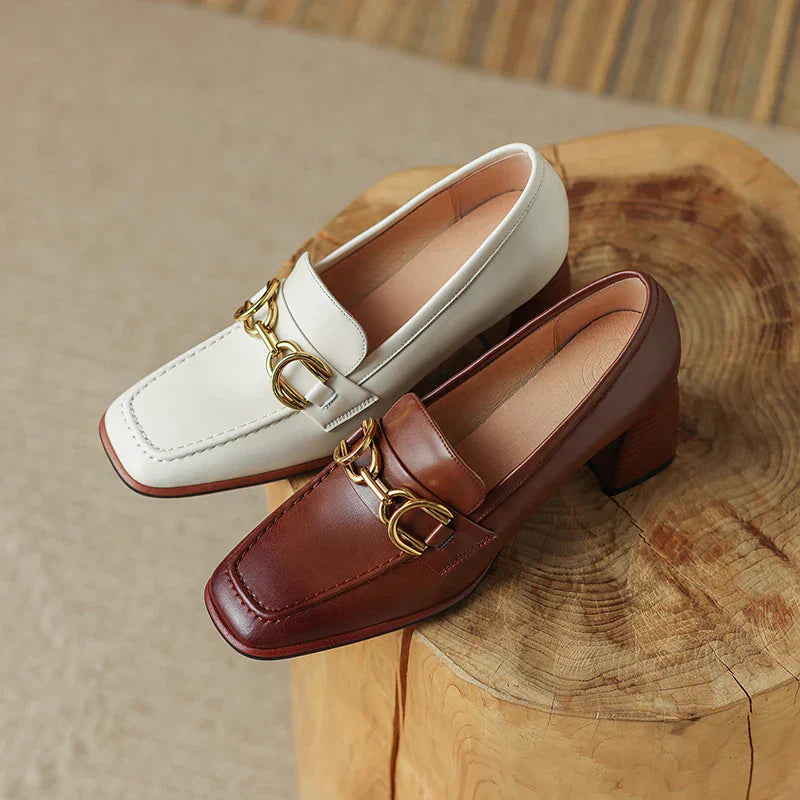 Square Toe Chunky Heel Loafers