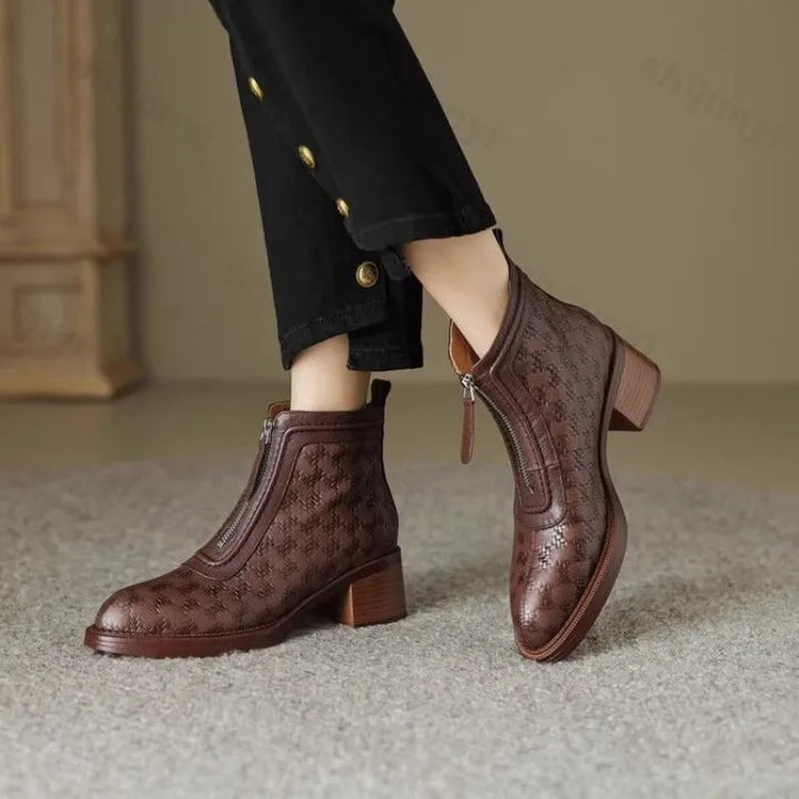 Chunky Mid Heel Zip Boots