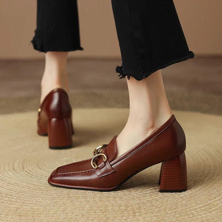 Square Toe Chunky Heel Loafers