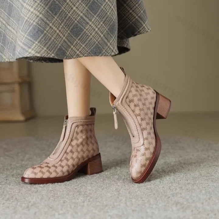 Chunky Mid Heel Zip Boots