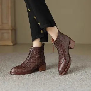 Chunky Mid Heel Zip Boots